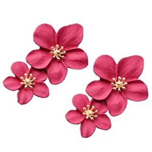 Boho Berry Pink Metal Flower Earrings